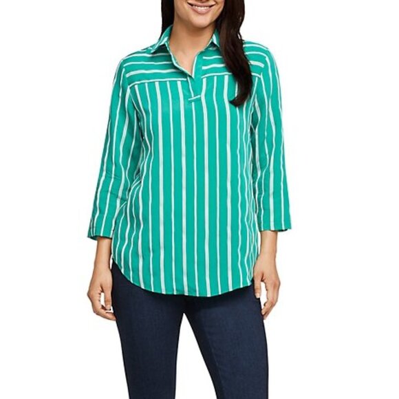 NWT Van Heusen Striped Collared Top Green - Picture 1 of 6